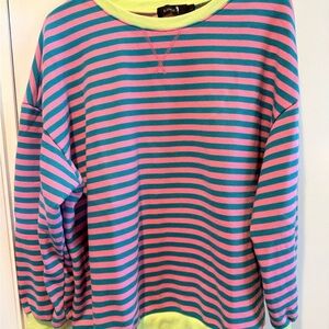 Amazon Pink and Teal Striped Sweatshirt